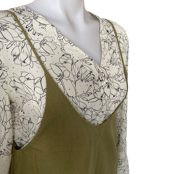 Mod Ref Sage Green Linen Jumpsuit Crop Wide Leg Overalls Womens Relaxed Fit - Picture 6 of 11